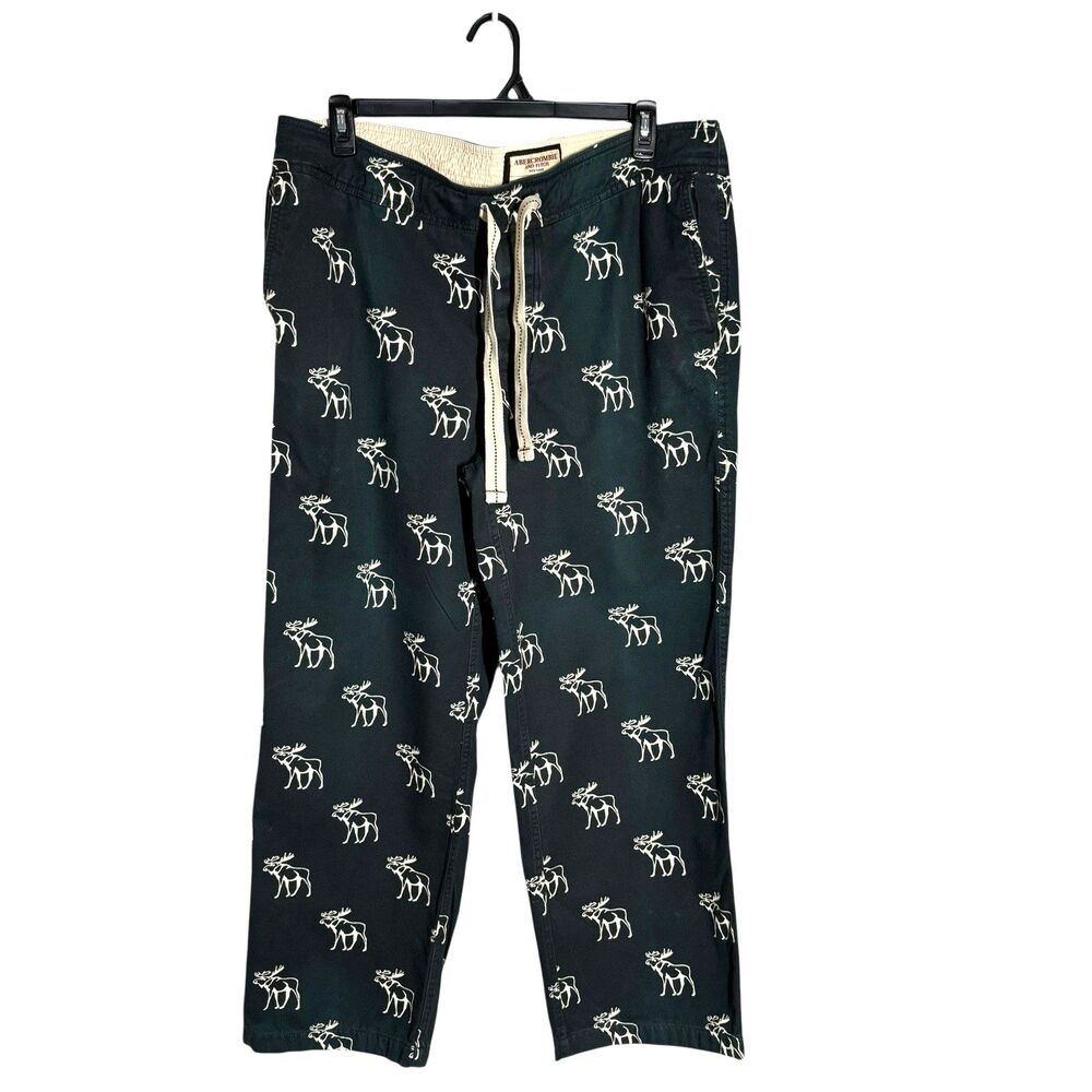 Vtg Abercrombie Fitch Gray Moose Heavyweight Flannel Sleep Lounge Pants L Cozy